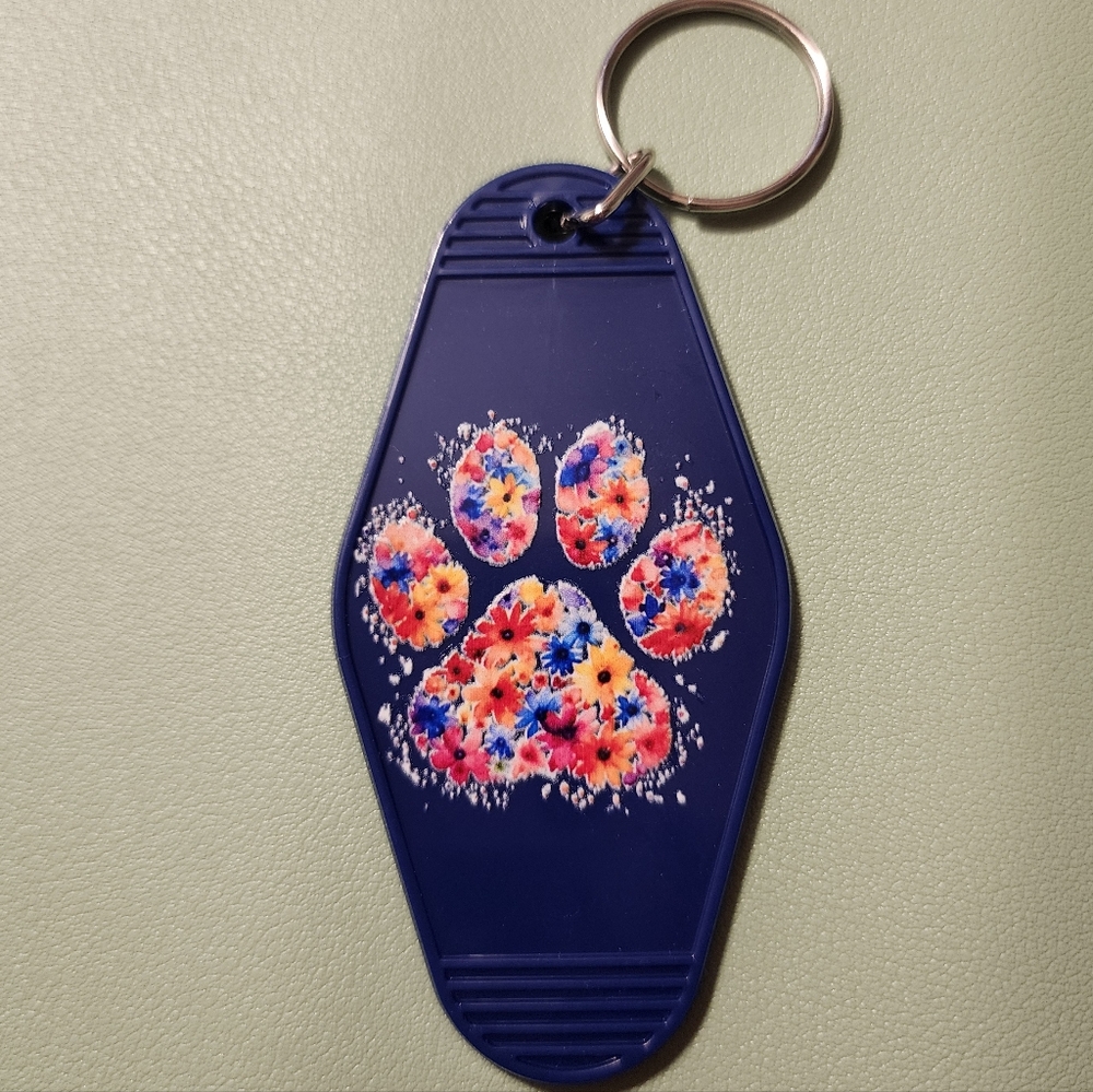 Floral Paw Print Keychain